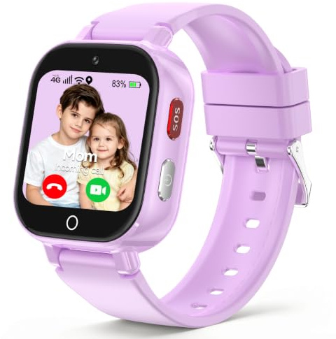 Reloj Inteligente Niño, Smartwatch Niños 4G Videollamada GPS, Impermeable | Chat de Voz, Modo Escuela, WiFi, SOS Llamar, Podómetro, Despertador, Regalo para Niñas Niños Comunion Navidad, Lavanda