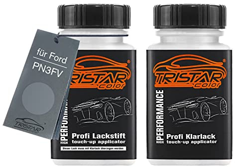TRISTARcolor Autolack Lackstift für Ford PN3FV Sea Grey Metallic + Klarlack | Set aus Basislack + Klarlack, Lackfläschchen mit Pinsel, je 50ml