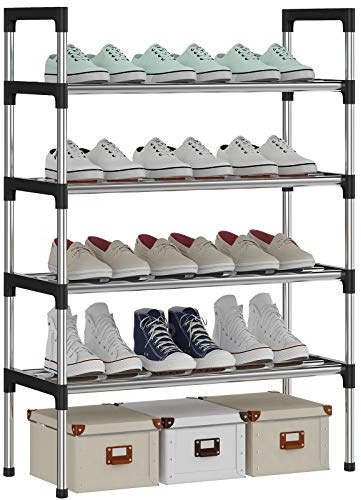 AcornFort® S-502 4 Ebenen Stöckiges Silber Verstellbare Schuhablagen Schuhaufbewahrung Hohes Schuhregal Organizer Regal Halteständer für 12 Paar Schuhe, 56 x 30 x 85 cm,Extra Robuste Bauweise