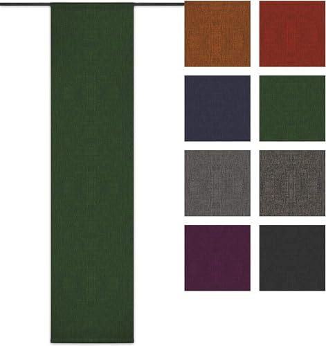 Rollmayer Blickdicht Leinenoptik Schiebevorhang/Flächenvorhang inkl. Beschwerungsstange im 60x245CM Melange Schiebepaneele Schiebegardine Vorhang Raumteiler (Grün 333, Klettband)