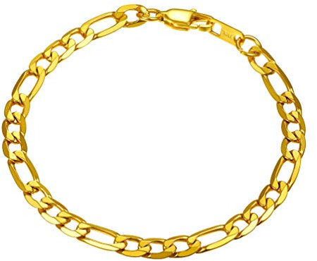PROSTEEL Figarokette Armband 6mm breit Herren Armband 18k vergoldet 19cm 3+1 Glieder Link Kettenarmband Armkette, gold