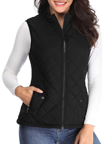 MISS MOLY Femme Gilet Doudoune Ultra Léger sans Manche Zip Col Montant Veste Chaud Noir - M