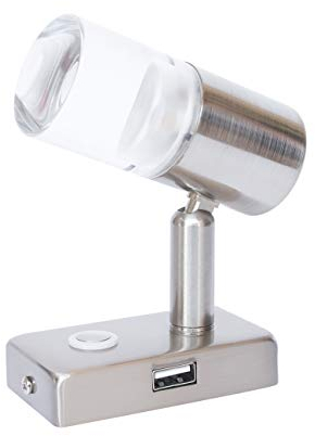 lighteu, 12V 2W A2 USB Decken- / Wandstrahler, Nickel-Finish, Nachttischlampe, Leseleuchte drehen und schwenken mit Touch-Schalter Dimmbares warmes weißes/blaues Licht für Yacht, Caravan, RV