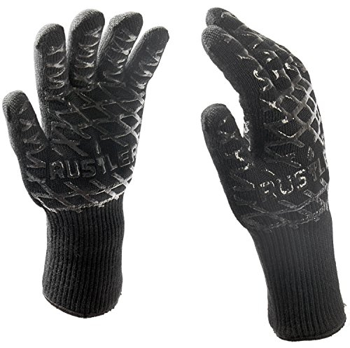 Rustler BBQ Grillhandschuhe Paar in schwarz, Ofenhandschuhe sind hitzebeständig bis zu 350°C, EN 407 zertifiziert, Schutzhandschuhe für Grill, Backofen, Grillbesteck, Kamin und Lagerfeuer