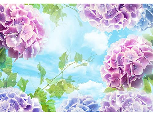 Runa Art Fototapete Blumen Hortensien Himmel 352 x 250 cm Vlies Tapeten XXL Moderne Wandtapete Wohnzimmer Schlafzimmer Blau Violett 9415011c