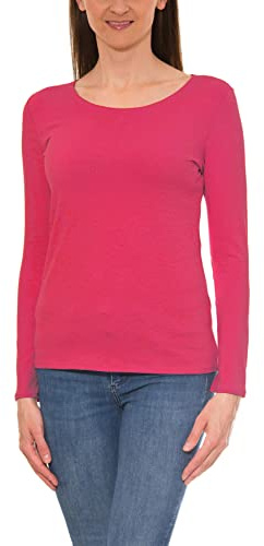 Alkato Damen Langarm Shirt mit O-Ausschnitt, Farbe: Amarant, Größe: S