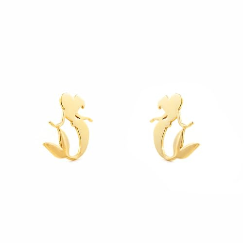 Damen & Kinder Meerjungfrau Ohrstecker - Gelbgold 9 Karat (375) - Geschenkbox - Garantiezertifikat