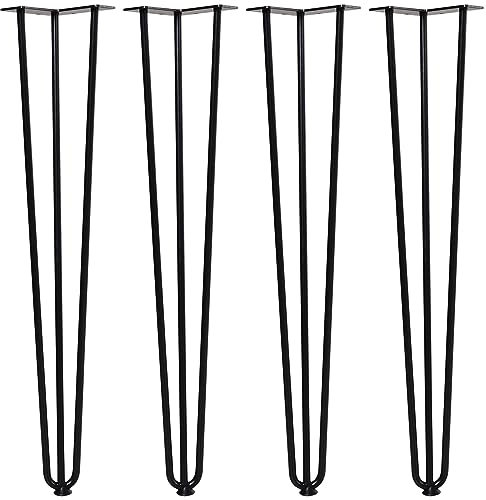 HOMCOM Conjunto de 4 Patas para Mesa de Estilo Industrial y Diseño Horquilla con Protectores Anti-arañazos de Goma 12x12x71cm Tornillos de Montaje Incluidos Negro