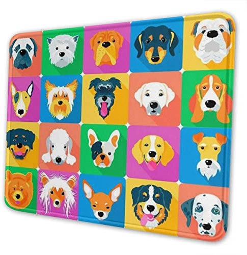 Tapis de souris avec bords cousus en caoutchouc antidérapant pour ordinateur portable, bureau et maison 10 x 12 inch Profils de races de chien.