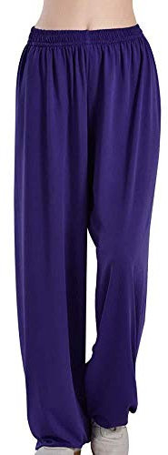 FLY FLU Pantalones De Tai Chi Pantalones De Artes Marciales para Mujer Pantalones De Algodón Kung Fu Pantalones De Linterna De Yoga Pantalones De Chándal Tallas Grandes Pierna Ancha,Purple-XXXL