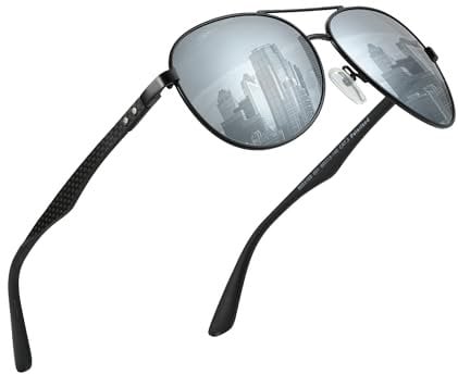 ZENOTTIC Pilot Polarised Sunglasses Mens Womens Carbon Fiber Metal Frame Mirrored UV400 Protection Unisex Classic Retro Style