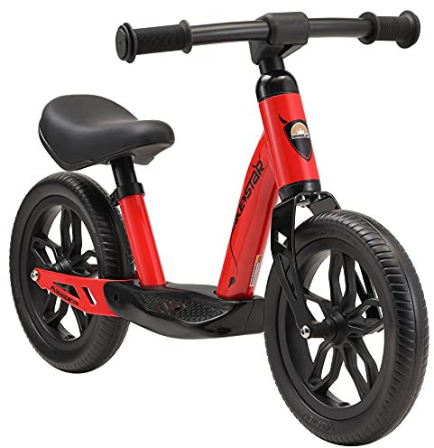BIKESTAR Extra leichtes Kinder Laufrad mit Trittbrett für Jungen, Mädchen ab 2-3 Jahre | 10 Zoll Lauflernrad Eco Classic | Rot