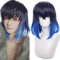 maysuwell Anime-Perücke Cosplay-Perücke Kurzes Haar in Schwarz-Blau-Gradient für Halloween, Karneval, Kostümparty mit Perückenhaube
