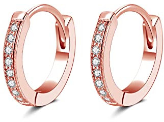 SNORSO Créoles Argent Femme Avec Zircone Cubique,Boucles d'oreilles Rondes Plaqué Or Rose, Diametre 13mm