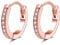 SNORSO Silver Hoop Earrings with Cubic Zirconia, Rose Gold Plated 13mm Sterling Silver Hoops Earrings, Hypoallergenic Huggie Hinged Hoop Sleeper Cartilage Earrings for Women Girl Men Children