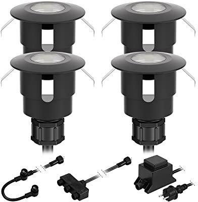ledscom.de LED Bodeneinbauleuchte ATRIA für außen, IP65, schwarz, rund, 40mm Ø, warmweiß 4er Set