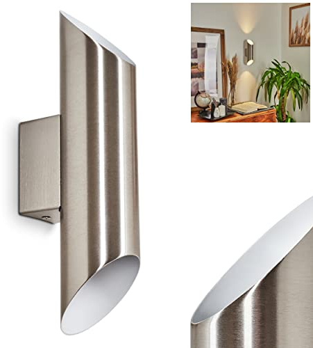Wandleuchte Cann, moderne Wandlampe aus Metall in Nickel/Weiß, Leuchte mit Up- & Down Lichteffekt, 2-flammig, 2 x GU10, ohne Leuchtmittel
