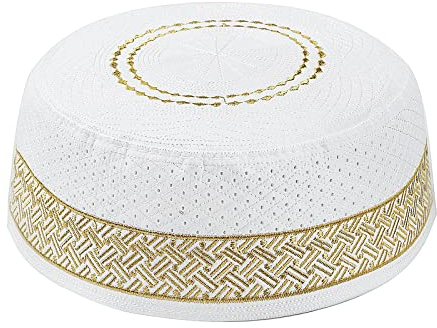 JIAHG Männlicher muslimischer Gebetshut Hut Herren Stickerei Muslim Islam Mütze Bestickte Gebetshut Muslim Kopfbedeckung Kufi Hut Islamische Kappe Gebetsmütze für Ramadan Deko