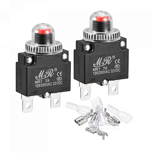 sourcing map Circuit Surcharge Protection Trousse 7A AC125/250V DC32V Bouton-poussoir Thérmique Coupe-circuit avec Imperméable Capuchons 2 Ensemble