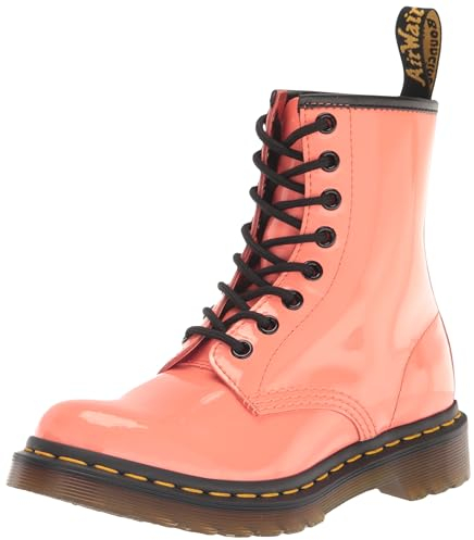 Dr. Martens Women's 1460 W Patent Leather 8 Eye Boot, Coral, 6