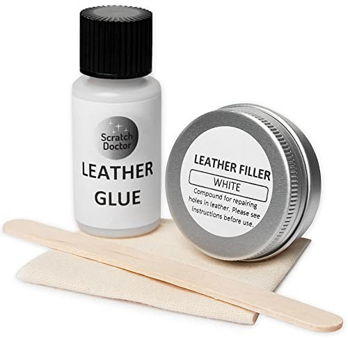 Scratch Doctor Kit de réparation de colle et de remplissage pour cuir, déchirures, rayures, trous sur les meubles en cuir, canapés, chaises, sièges de voiture (noir, 10 ml)