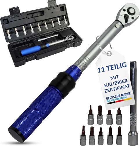 NTG Drehmomentschlüssel 1/4 Zoll 5-25 Nm - Präzises Werkzeug für Fahrrad & Motorrad | Set mit Verlängerungsstange, 9 Bits & Koffer | Mit Kalibrierzertifikat mit individueller Seriennummer