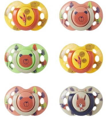 Tommee Tippee Fun Style Beruhigungssauger, Symmetrische Kiefergerechte Form, BPA-freies Silikon, 6-18M, 6er-Set, Gelb, 433549