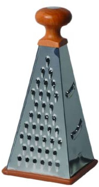 DOMOTTI Vierkantreibe Tina 12,5 x 12,5 x 25,5 cm Pyramide Reibe Käsereibe Küchenreibe Handreibe Stahl Kunststoffgriff silber braun