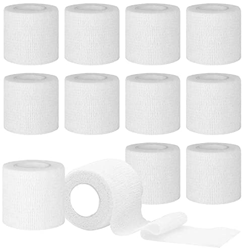 Self Adhesive Bandage Tape, 5cm x 4.5m Elastic Cohesive Bandages Sock Football Wrist Finger Tape, Vet Wrap for Dogs, Horses, Pets(12 Pack, White)