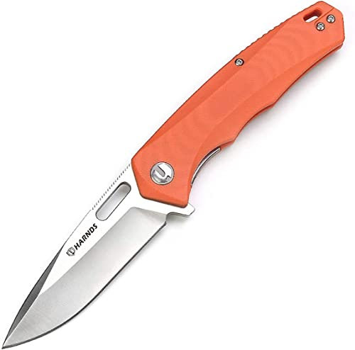 Harnds Castor CK6118 Couteau Pliant avec Lame en Acier Japonais Aus-8, Manche en G10 avec 3 Options de Couleur, Clip à 2 Positions, 123 g (Orange)