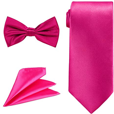 Trimming Shop Ensemble de cravates pour homme, nœud papillon, cravate avec mouchoir pour tenue décontractée et formelle, mariage, bal de fin d'année, rose vif, taille unique