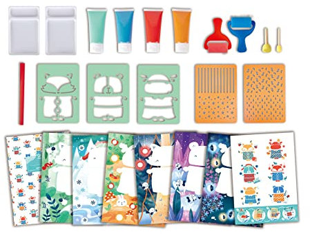 Hape Juego de Rodillo de Color y Plantilla con Bloc de Dibujo DIN A3 y Seis Motivos Diferentes