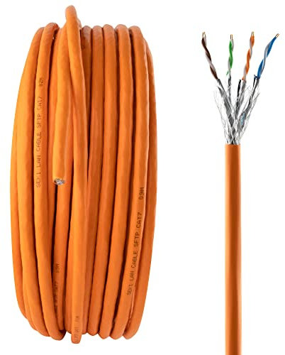 SeKi 50m Cat. 7 Verlegekabel PIMF S/FTP LSZH Halogenfrei zugelassen nach BauPVO Ethernet Installationskabel LAN Netzwerkkabel 10Gbit 1000MHz AWG23/1 Datenkabel Netzwerk geschirmt - Orange