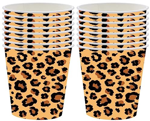 POPOYU 16Pcs Leopard Print Jungle Animal Birthday Party Supplies, Leopard Print Favor Cups for Kids & Baby Showers, Safari Themed Party Decor