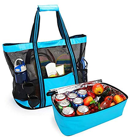 QUINTRA Taschenorganisator Verpackung mit Strandkühler Mesh Camping abnehmbare Tragetasche Outdoor-Tasche Camping & Wandern Überlebensarmbänder Für Männer (Blue, One Size)