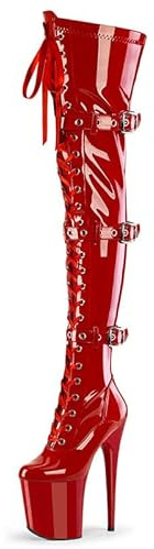 denova's Stivali da donna in vernice da 20,1 cm, tacco molto alto, con lacci, plateau, pole dance, sopra il ginocchio, con cerniera
