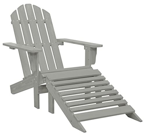 ZEYUAN Gartensessel mit Fußstütze, Gartenstuhl, Balkonstuhl, Balkon Stuhl, Gartenmöbel, Garden Armchairs, Holz Grau