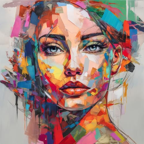 adrium Leinwand-Bild 60 x 60 cm: Abstraktes Porträt einer schönen Frau mit bunt bemaltem Gesicht. (201173145)