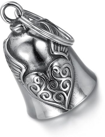 ANBOO Clochette Moto, Cloche Gardienne, Cloche Moto Porte Bonheur Biker, Clochette Porte-Bonheur Moto, Guardian Bell, Bell Guardian Bell ou Porte-clés, Acier Inoxydable, Argent