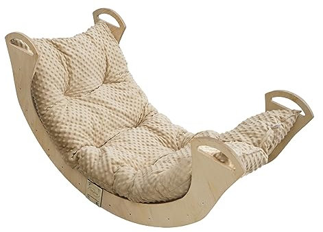 Skyline Balancelles Bascule Enfant Montessori Bebe 1 an Escalade Arche en Bois Mur descalade meble Arc à Grimper Bascule d'équilibre Portique d'escalade Bureau et Chaise L Beige