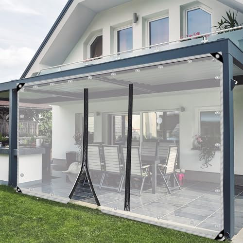 Durchsichtige Planen-Seitenwände mit Reißverschluss, transparente, wasserdichte PVC-Planenvorhänge mit Reißverschlusstür for Abdecken von Außenbereichen, Gewächshäusern, Terrassen, Gärten, Pavillons u