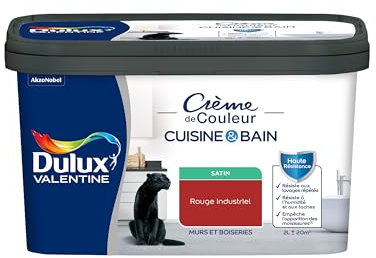 Dulux Valentine Peinture Intérieure Crème de Couleur Cuisine et Salle de Bain - Pièces Humides Murs et Boiseries - Résistant aux taches et à l'humidité - Satin Rouge Industriel 2 L