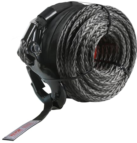 VEVOR Cuerda de cabrestante 12,7 mm x 28,0 m Cable sintético Resistencia a la rotura 142,3 kN con funda protectora, gancho de cabrestante forjado, correa de tracción para SUV, vehículos todoterreno gr