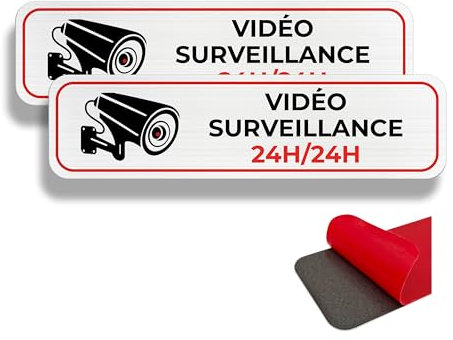 FloraVigo Panneau de caméra, 2 panneaux de propriété privée, 19×5 cm, panneau d'alarme de sécurité, intérieur/extérieur, panneau en aluminium, panneau d'alarme, avec autocollant (VIDÉO SURVEILLANCE)