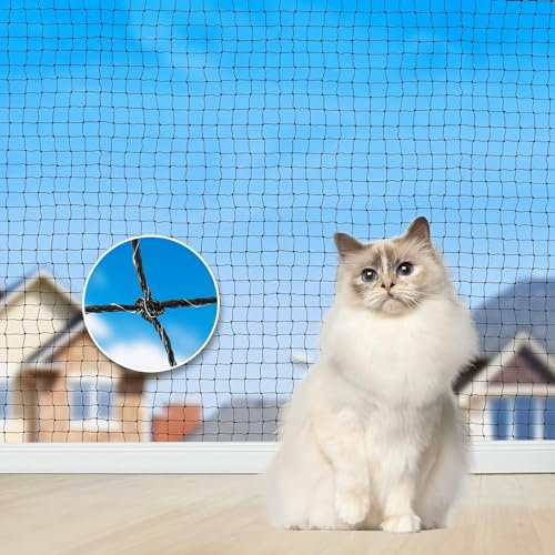 Aystkniet katzennetz für Balkon, 5 x 5 M Katzennetz Drahtverstärkt mit Befestigungsseil | Nägel | Kabelbinder, Biss-und reißfestes Balkonnetz, UV-beständig katzenschutznetz für Fenster Terrasse Tür