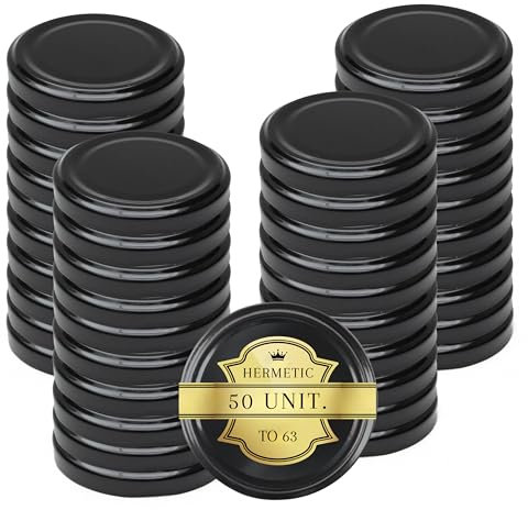 Bouchons métalliques universels 50 unités - 63mm : Couvercles Noir pour bocaux de conserves et de confiture, couvercle universel, couvercle de remplacement