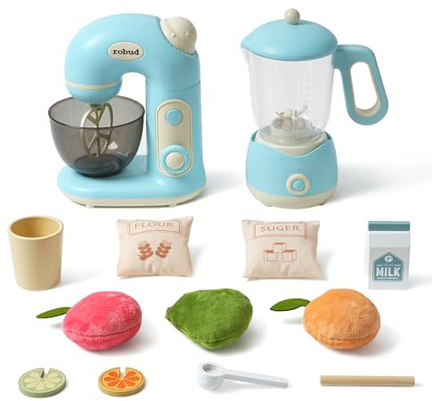 ROBUD Kinderküche Zubehör Spielzeug - Spielzeug Entsafter und Mixer- mit Licht und Sound - Für Kinder ab 3 Jahren geeignet