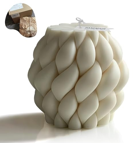 Hyznengu Knot Ball Candle - Large Handmade Scented Soy Wax Pillar Candle with Elegant Bubble Aesthetic， Housewarming Gift, Shelf & Coffee Table Centerpiece, White(Medium)