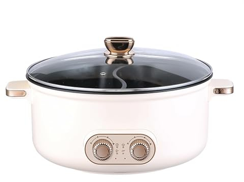 HJXBD888 Appareil Fondue Chinoise, Double Interrupteur de Commande 1600 Watts Feu à Trois Vitesses Hot Pot, IdéAl pour Les RéUnions De Famille (avec 2 Filets Non éTanches),5.5L