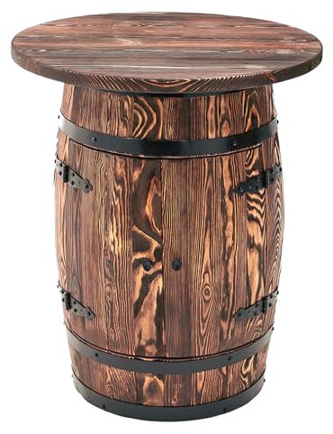 Bonanza Wood Bartisch aus Holzfass - Handgefertigtes Fassbar mit Holz Regal - Fass Barschrank im Retro Stil - Weinregal Holz 80x55cm